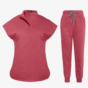 Pink Scrub Set with Gray Accents